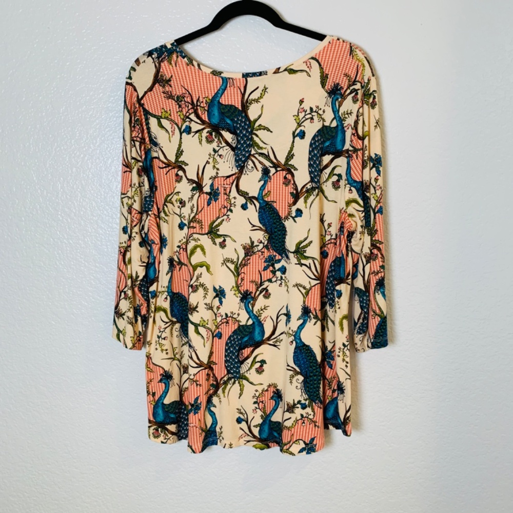JM Collection Top Womens 2X Peacock Floral Print Shirt Stretchy Whimsical Artsy - Picture 9 of 13